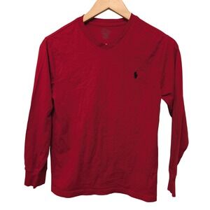 Polo Ralph Lauren Kids Red Long Sleeve V Neck T Shirt Large Holidays Winter
